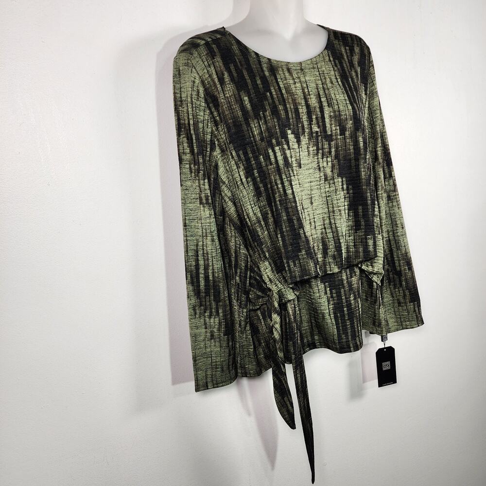 Clara Sun Woo Crinkle Pleat Blouson Overlay Side Tie Detail Top Small Olive Soft - Picture 5 of 10
